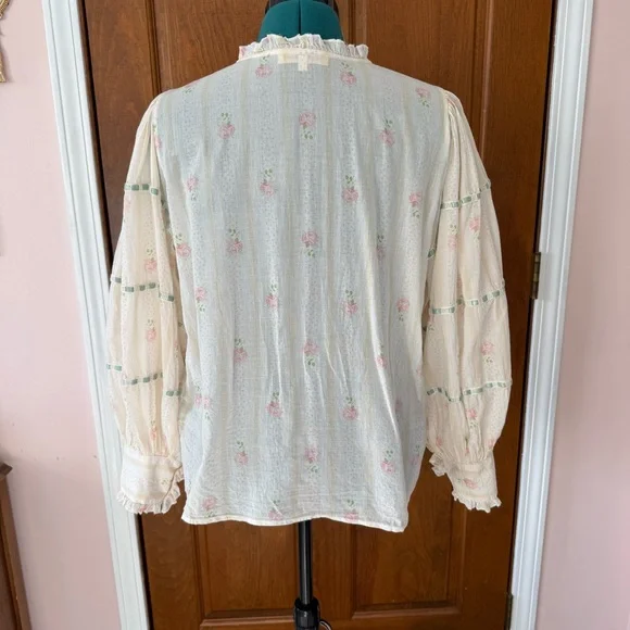 Loveshackfancy Rose printed Love Letters blouse Medium - Picture 6 of 8